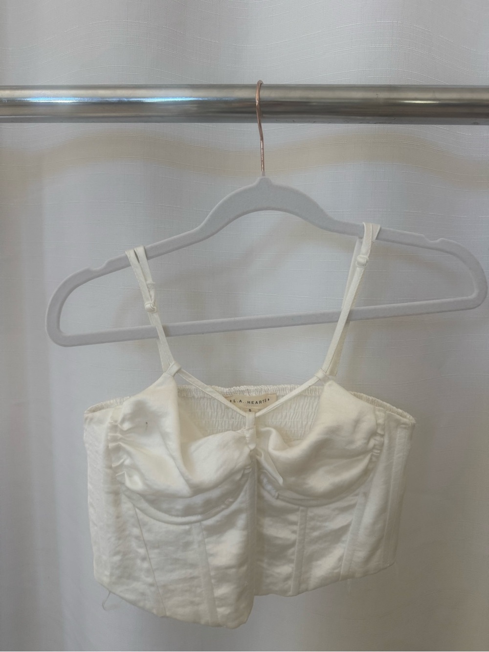 La Hearts White Satin Bustier Crop Top